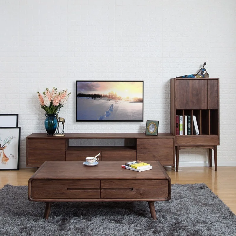 Coffee Table Solid Wood Retro Light Luxury for Living Room for Small Apartment Large Storage, Living Room Center Table