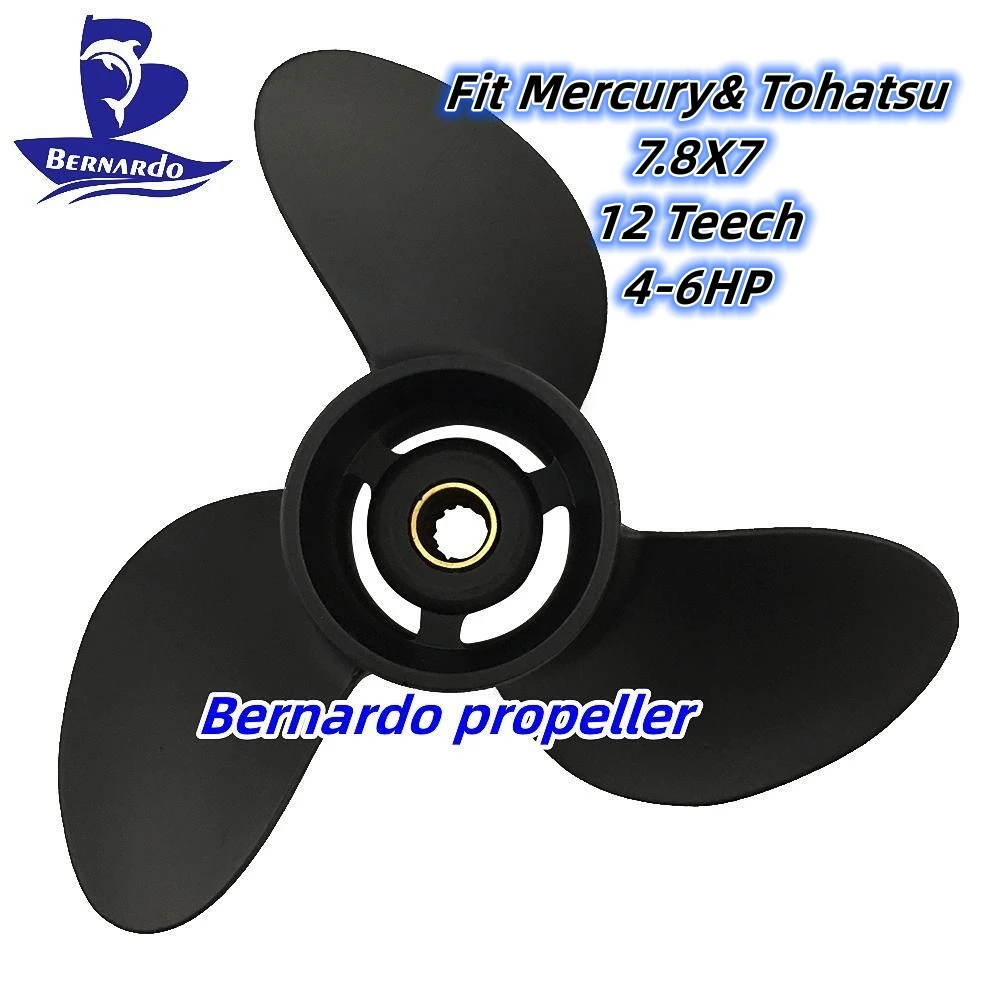 Bernardo Boat Propeller 7.8X7 Fit Tohatsu Mercury Outboard Engines 4 5 6 HP Aluminum Alloy Screw 3 Blades 12 Tooth Spline