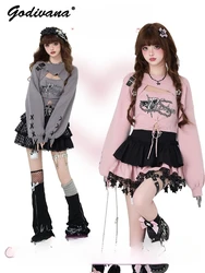Sweet and Spicy Long-sleeved Knitted Two-piece Set Sweaters Girl 2024 New Autumn and Winter Women's Knitted Top Short Knitwear
