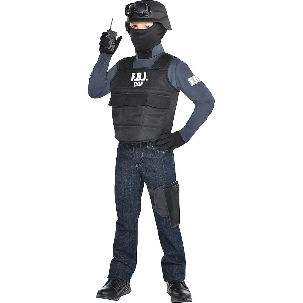 Costumes de Cosplay du FBI SWAT pour enfants, vêtements d\'halloween, noël, carnaval, cadeau d\'anniversaire, Mini gilet pare-balles, casque, costume