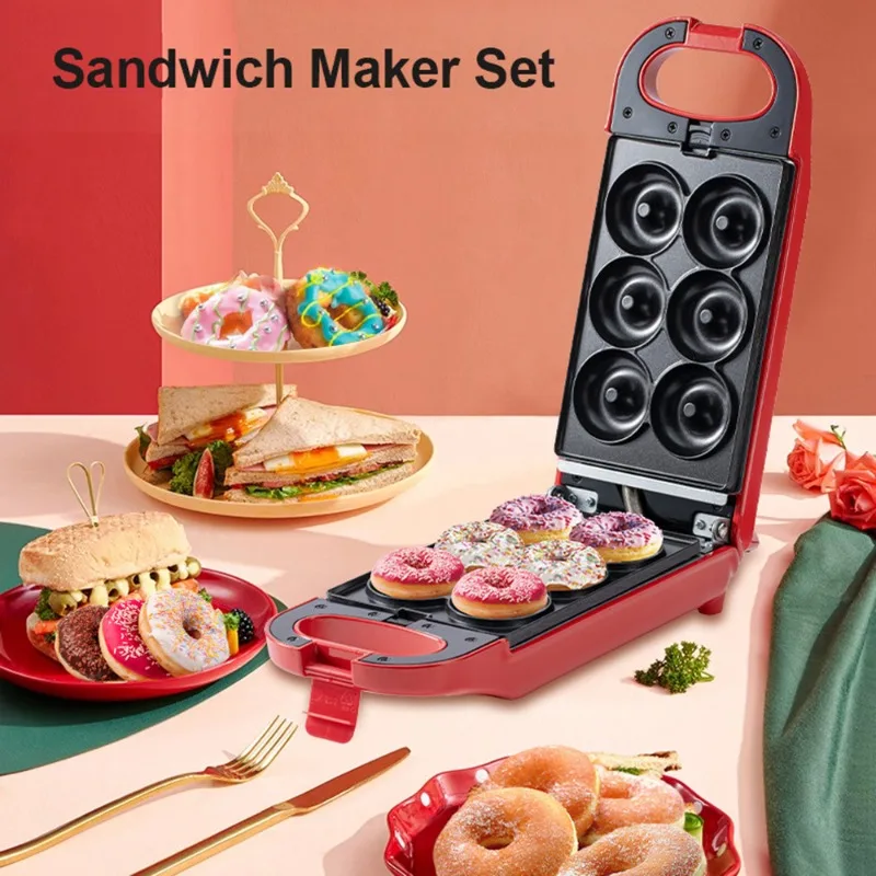 110V 5-in-1 Donut Waffle Sandwich Fried Dough and Egg Tart Maker Household Breakfast Machine