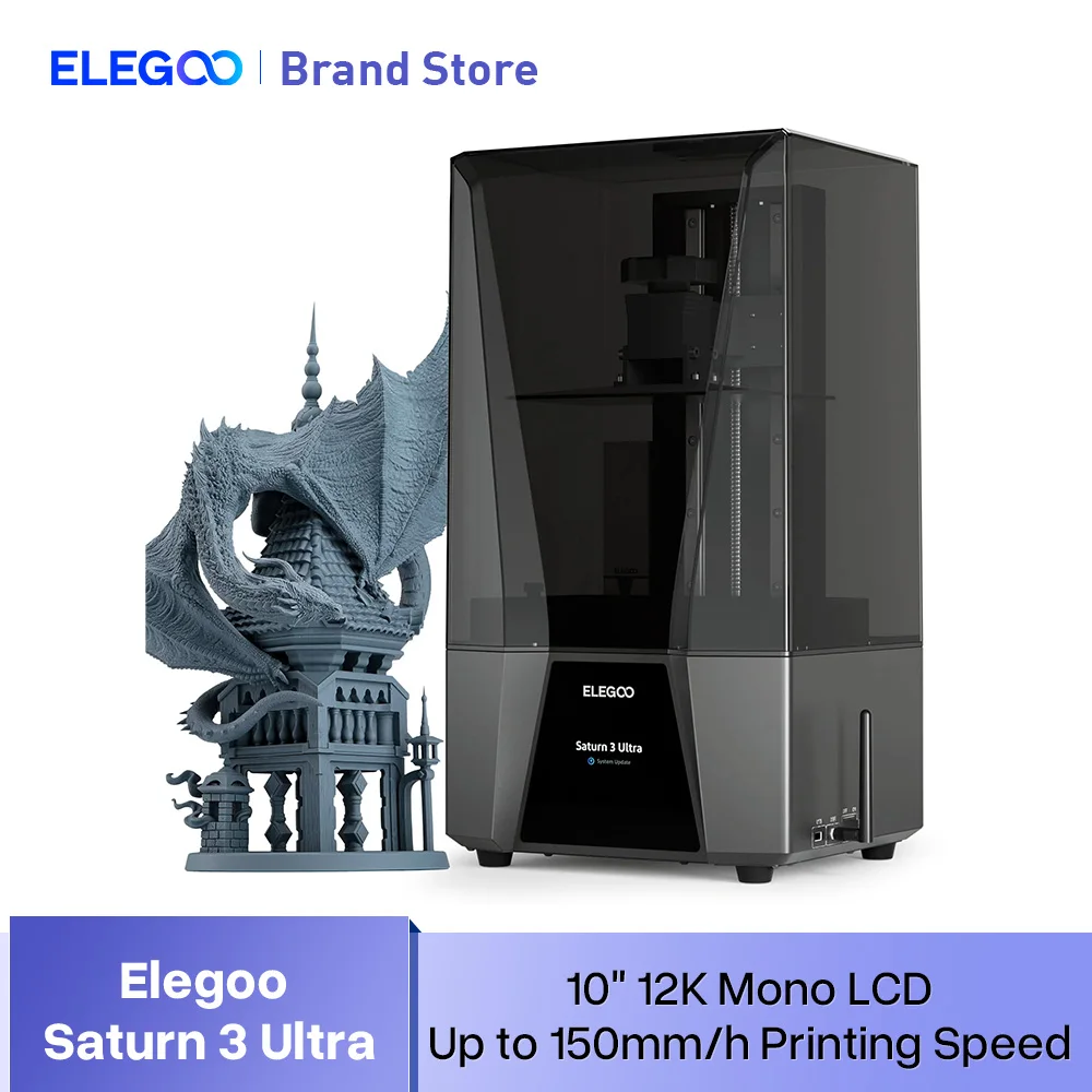 ELEGOO SATURN 3 Ultra Mono MSLA 3D-принтер с 10-дюймовым 12K моно ЖК-дисплеем 3D-принтером Высокоскоростная переносная печать Wi-Fi Размер 219*123*260 мм