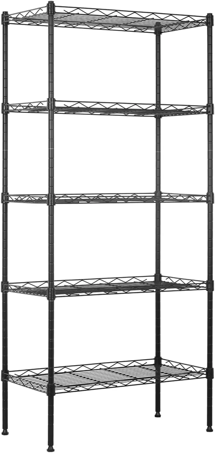

5-Shelf Adjustable Wire Shelving Unit, 11.6"D x 21.5"W x 47.6"H, Heavy Duty 750 lbs Capacity, Black