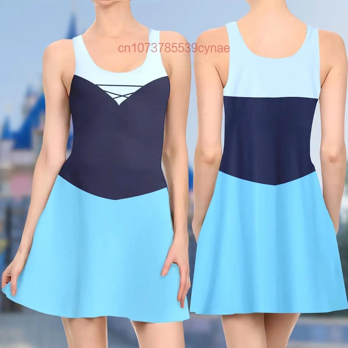 Disney The Little Mermaid Skater Dress Women Round Neck Sleeveless Cosplay Dress Summer Casual Street Women's Dress