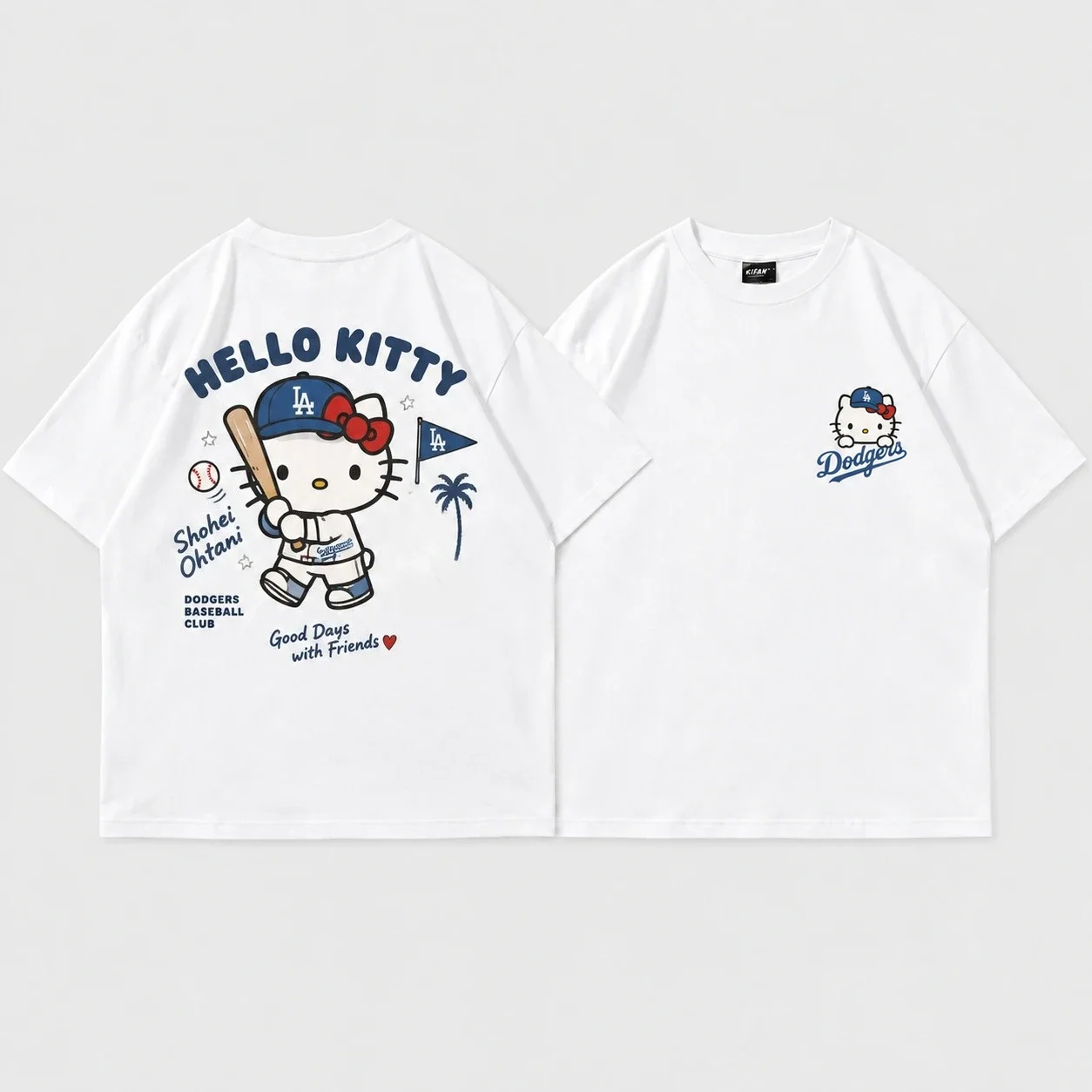 Tee Men's Women's Sanrio Hello Kitty Baseball Parent Child White Cool Graphic Art Print Oversized Short Sleeve Streetwear Top