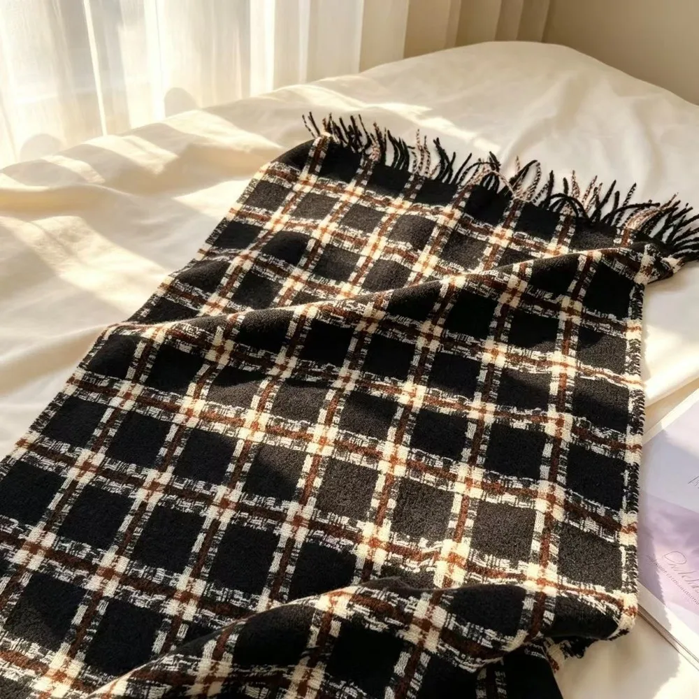 New Faux Cashmere Women's Scarf Plaid Pattern Thickened Neck Warmer Versatile High Grade Winter Scarf Fall Winter Wear