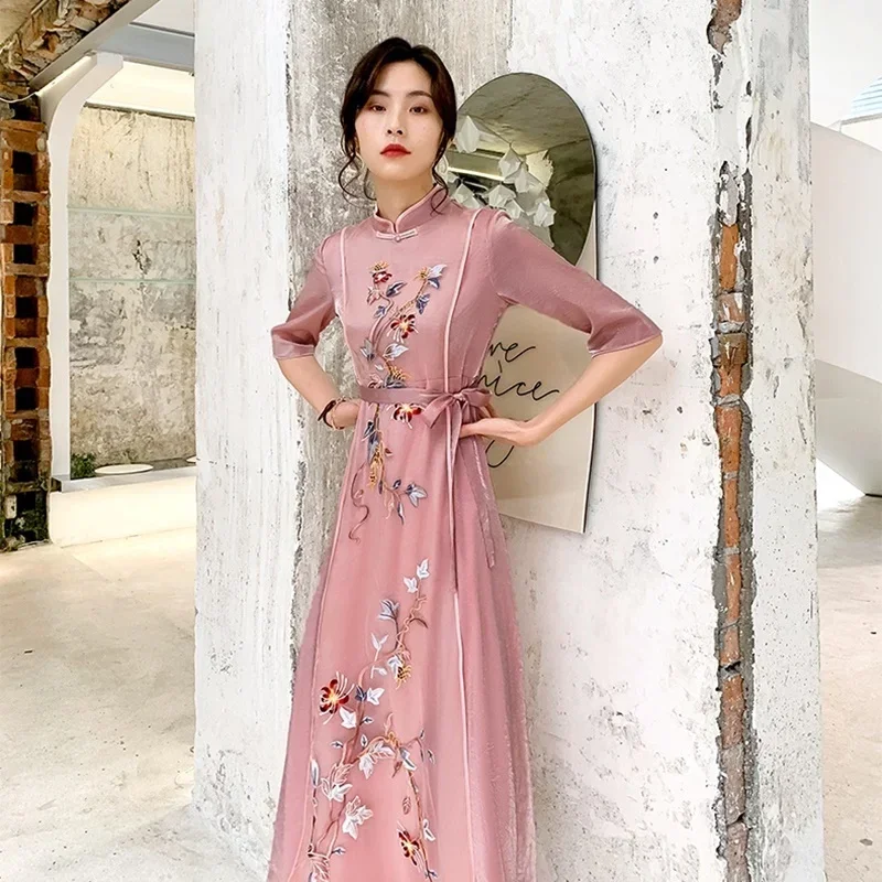 2024 New Elegant Formal Dress Embroidery Improved Cheongsam Traditional Chinese Style Retro Qipao Banquet Party Vestidos 105 MN8