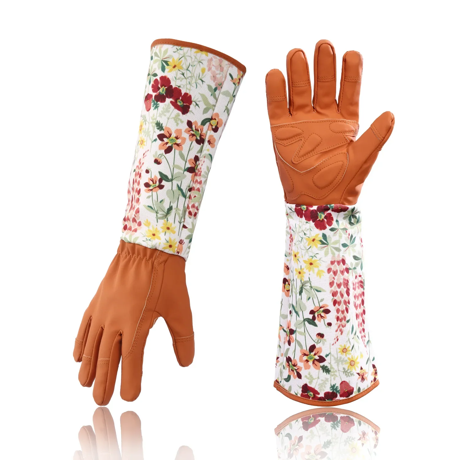 Thornproof Long Cuffs Gardening Gloves with Printed Floral Design for Better Protection of Forearm From Rose Thorn