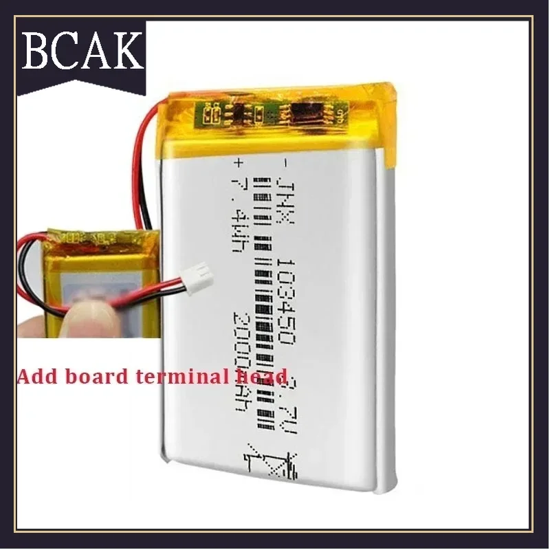 103450 3.7V 2000mAh BCAK Style Polymer Lithium Rechargeable Battery JST PH 2.0mm 2pin plug for Camera GPS navigator  Bluetooth H