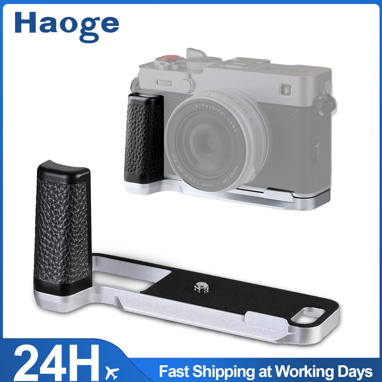 Haoge Handle HandGrip for Fujifilm X-E5 XE5 Camera Body L-Shape Grip Bracket HG-FUXE5N-S Silver With Arca-Swiss Standard Plate