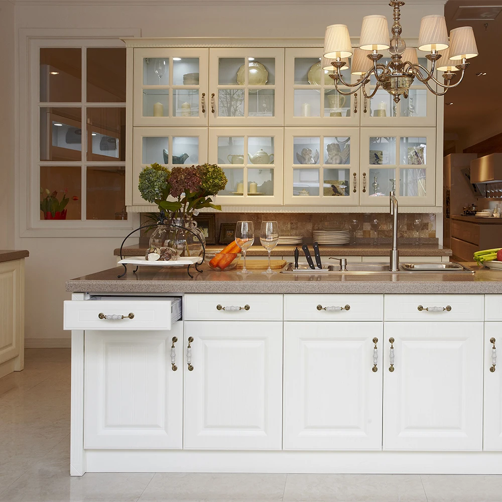 #American Country MDF Raised Panel Kitchen Cabinet Doors With Tempered Glass Insert