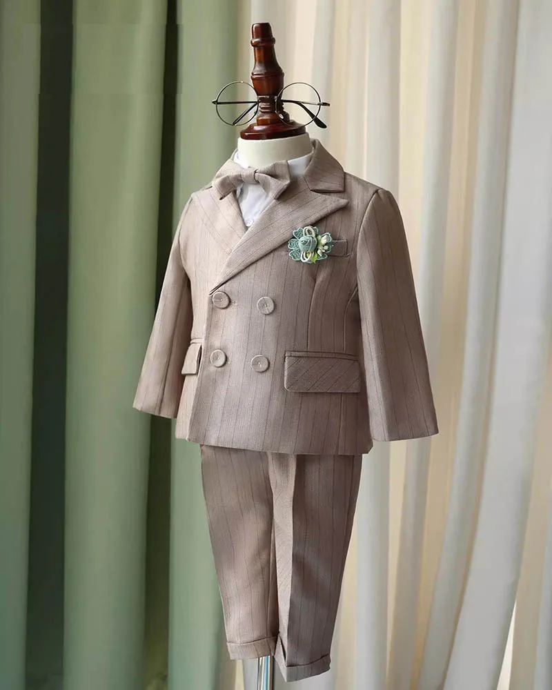 

Kids Birthday Wedding Party Dress Performance Tuxedo Wear Children Elegant Khaki Photography Suit Boys Formal Ceremony Costume