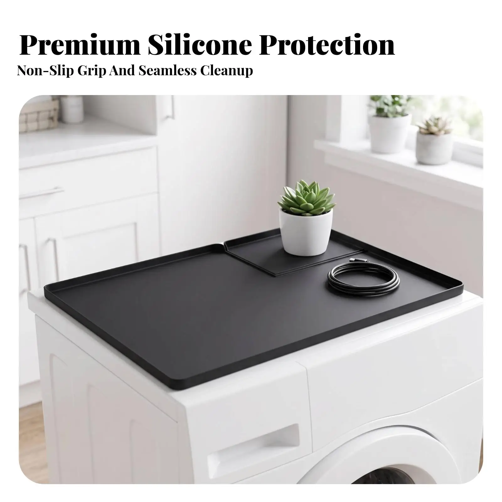 Dryer Top Pad Silicone Waterproof Mat with Raised Edges for Laundry Machine Countertop Protection Accessory