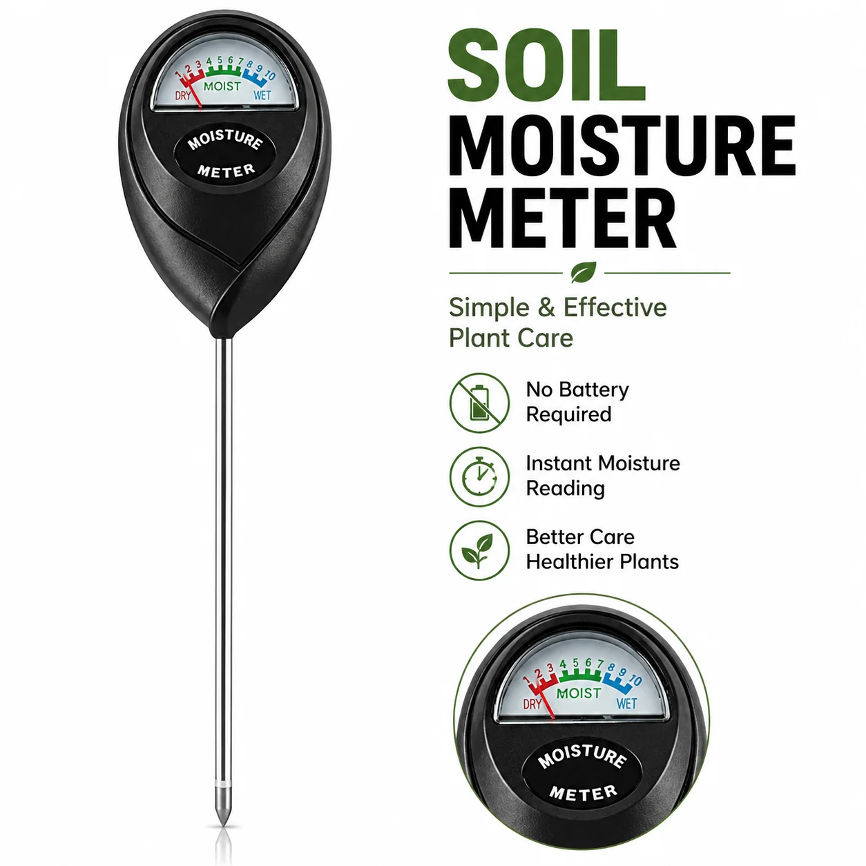 1PC Plant Water Tester Soil Moisture Meter Without Battery for Instant Reading - Indoor Garden Lawn Plant Care Tool