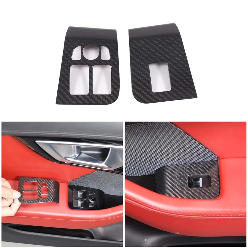 Real Carbon Fiber Car Glass Lift Switch Panel Frame Trim Stickers For Jaguar F-TYPE 2013-2022 Auto Interior Accessories