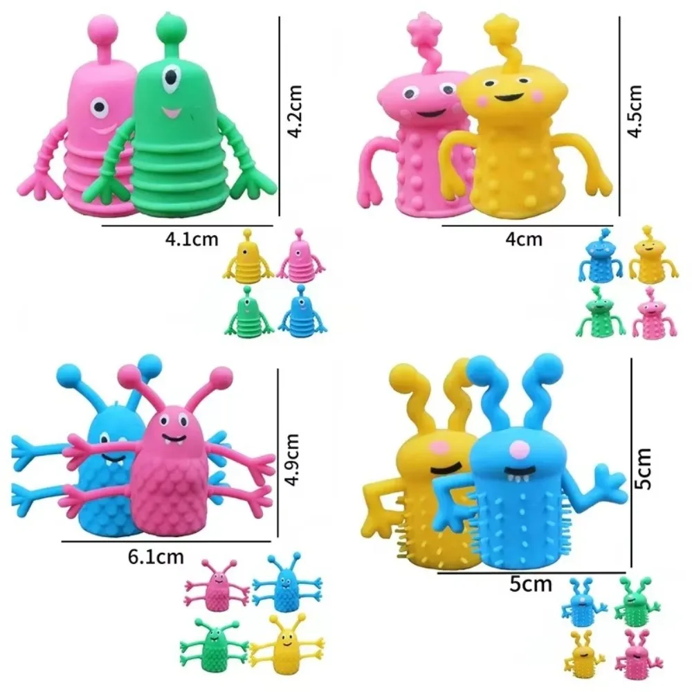 10pcs New Soft Rubber Finger Topper Toy Stretchy Soothing Doll Fidget Toy Mini Cartoon Dinosaur Hand Doll Kids