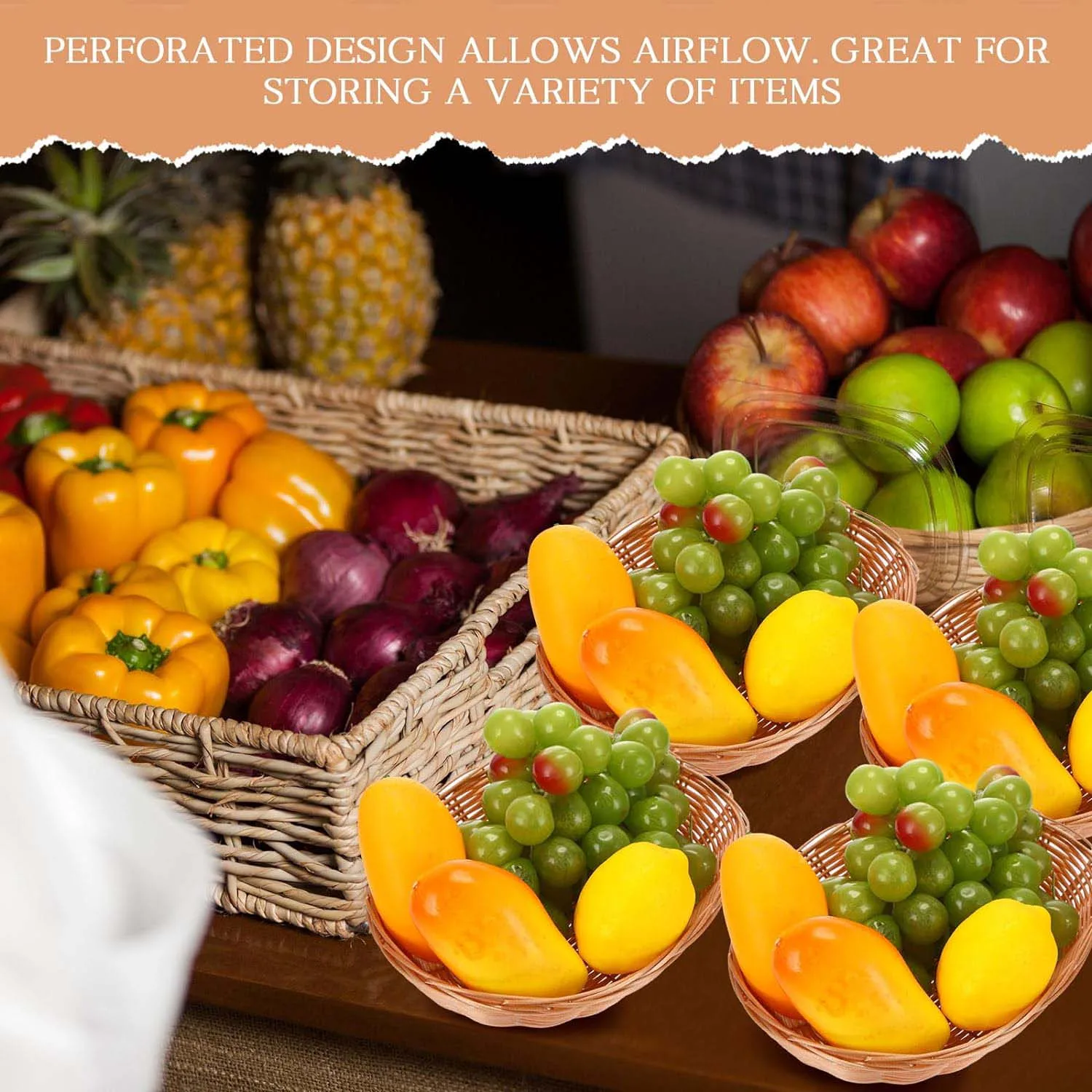 Plastic Oval Basket Empty Food Serving Storage Basket Gift for Kitchen, Restaurant, Vegetables, Fruits, Centerpiece Display