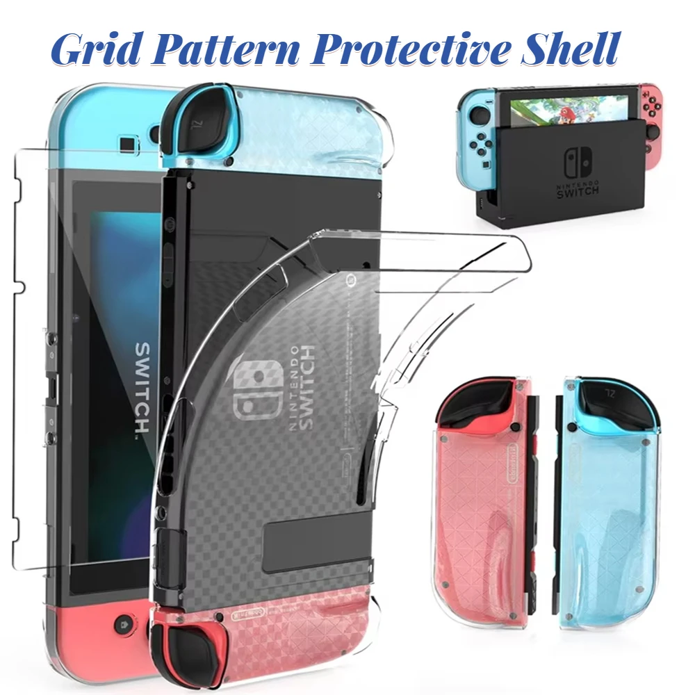 Switch Case and Switch Screen Protector,Compatible with Nintendo Switch,Dockable Soft TPU Switch Case,6 Thumb Grip Covers