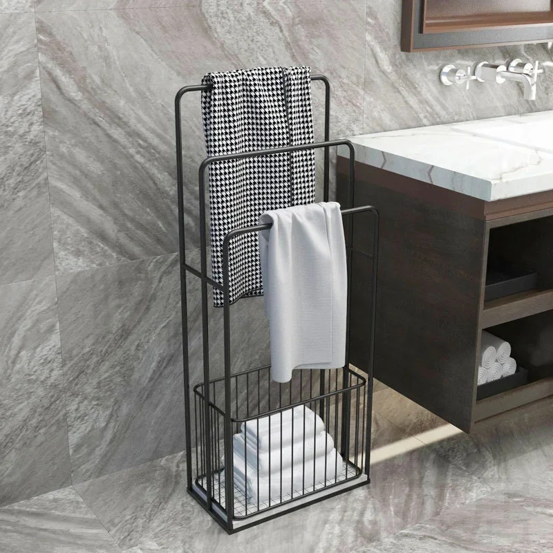 Nordic Modern Light Luxury Dirty Clothes Basket - Toilet Storage Rack Floor-Type Wool Bath Towel Rack Metal Design for Bathroom