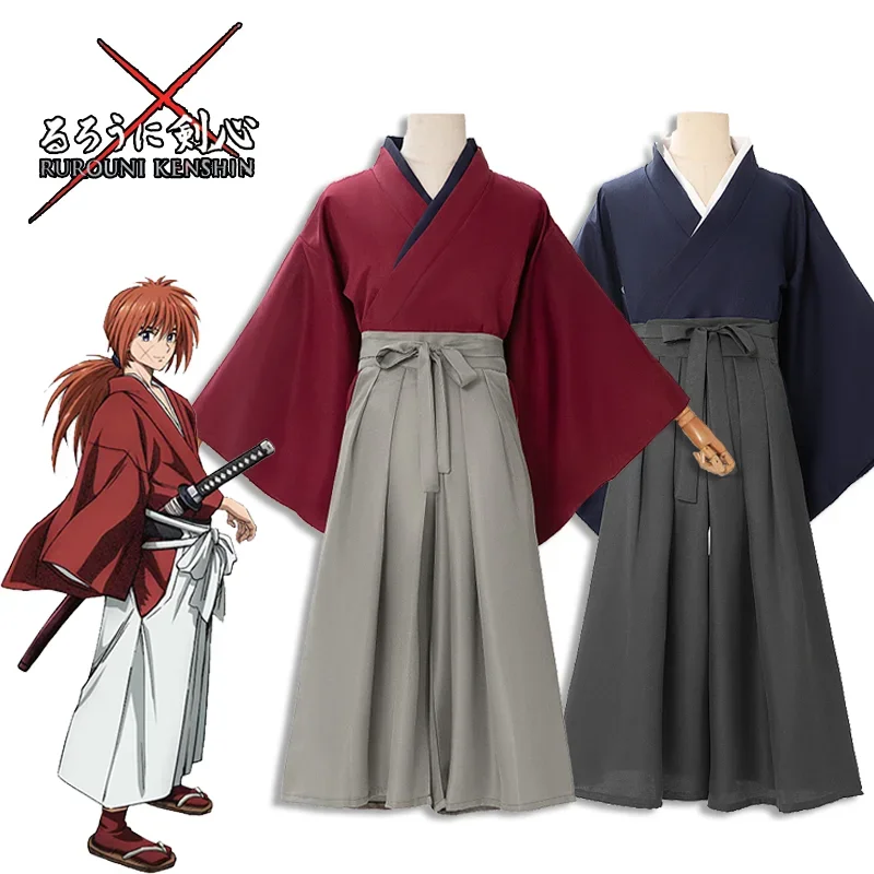 

Anime Rurouni Kenshin Himura Kenshin Cosplay Adult Unisex Costume Samurai Uniform Kendo Kimono Full Set Accessories Outfits