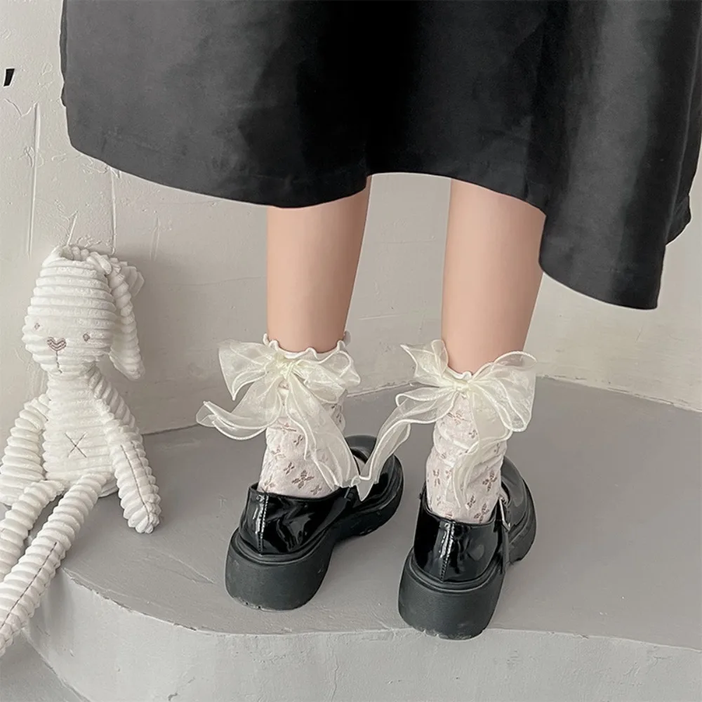 

Simple Sweet JK Socks Lace Bow Middle Tube Frilly Ruffle Lolita Socks Women Socks Cotton