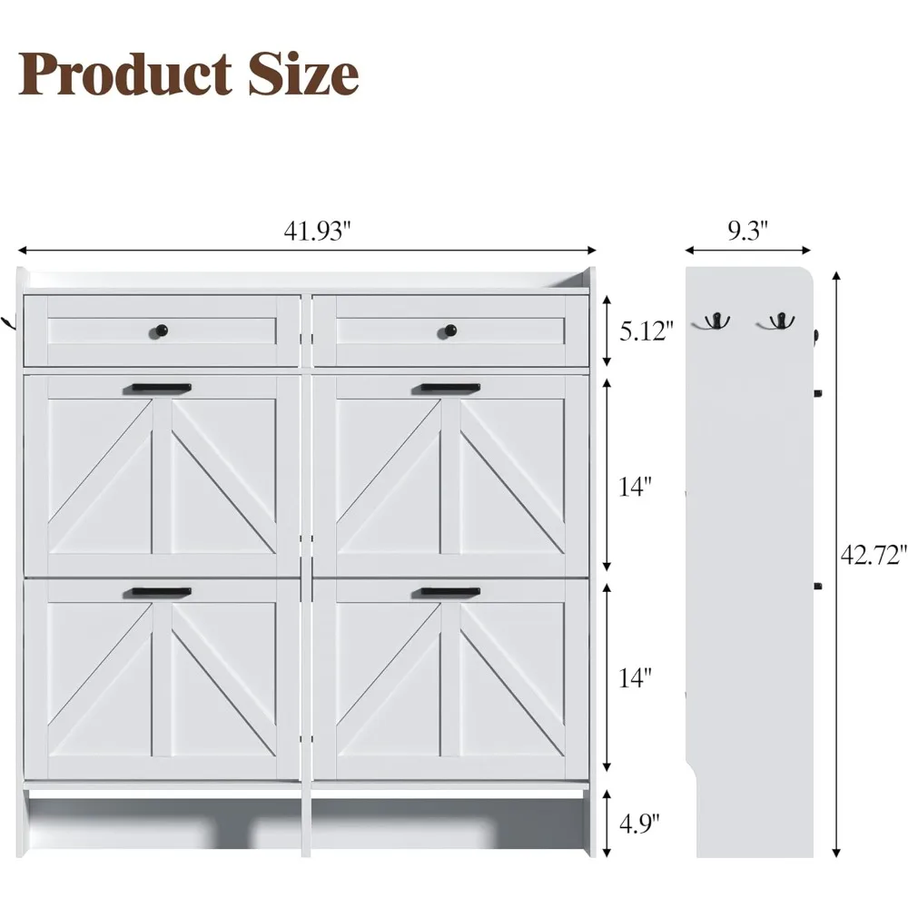 خزانة أحذية على طراز المزرعة الريفية مع 4 أدراج قابلة للطي ودرجين تخزين، ورف منظم أحذية ضيق ونحيف للمنزل #2
