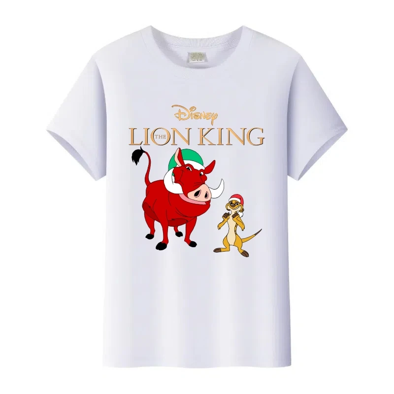 

Милая женская футболка с рисунком Короля Льва Disney, лето 2026, футболки с круглым вырезом, детские топы больших размеров, белые мужские блузки, семейная футболка