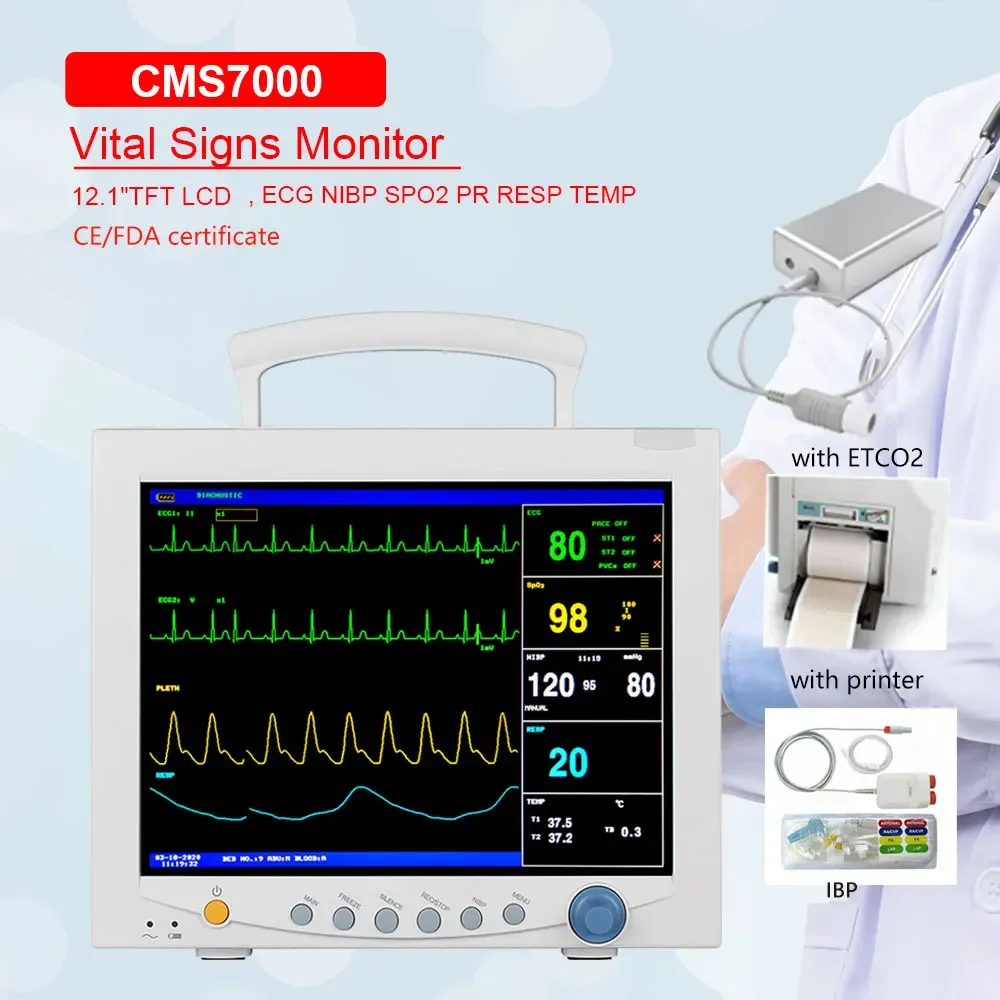 

CONTEC CMS7000 многопараметрический прибор для контроля состояния пациента ICU ECG NIBP SPO2 PR RESP TEMP ETCO2 IBP монитор медицинских жизненно важных сигналов с принтером