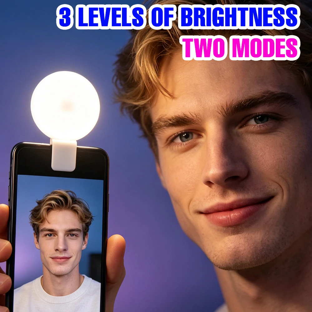 LED Clipon Selfie Fill Light Mini Portable Phone Ring Light 3 Brightness For Vlog Live Streaming Makeup Night Portrait Shooting