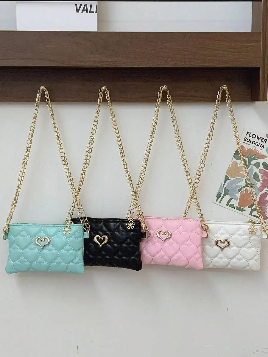 

Стеганая женская сумка через плечо из искусственной кожи с декором в виде сердечек