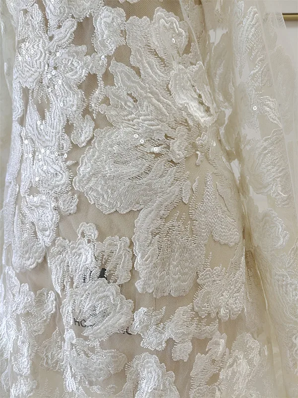 

New DIY Handmade Embroidered Floral Tulle Wedding Dress Material Skirt Surface Fabric European Style Plant Floral Pattern
