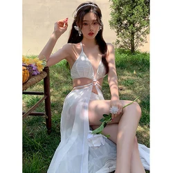 Sexy Swimsuit Women Beach Holiday Wear Bikini New Korean Fashion Hot Spring Swimwear White Fairy Elegant Girls Monokini Summer