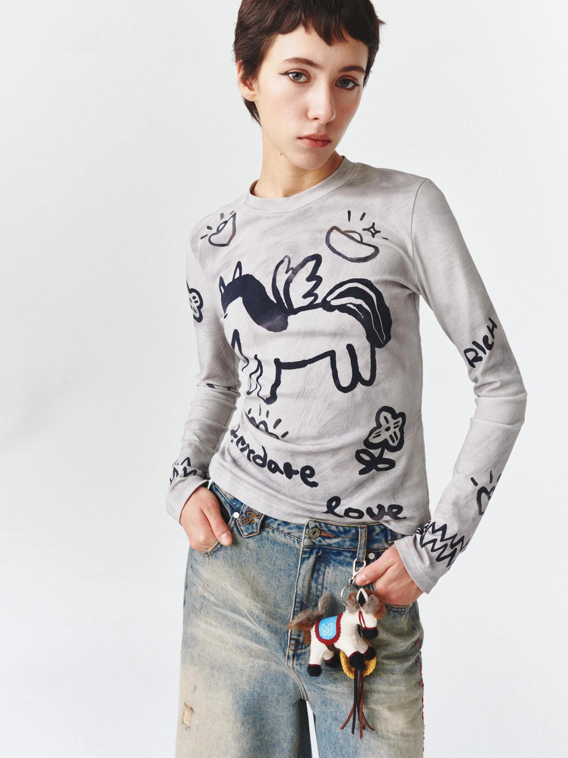 

Новогодняя коллекция: трикотажное изделие из смесового хлопка с принтом, повседневное, приталенное, с длинным рукавом, круглым вырезом, от GoGoBuyer (Fubie 26)