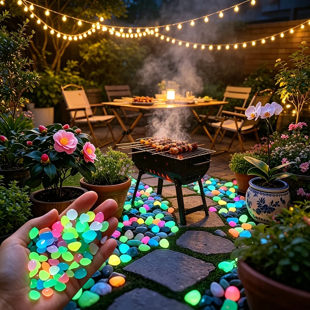 1CM 100 pièces Pierres de canaris colorées luminescentes pour jardin, aquarium, paysage, décoration fluorescente artificielle