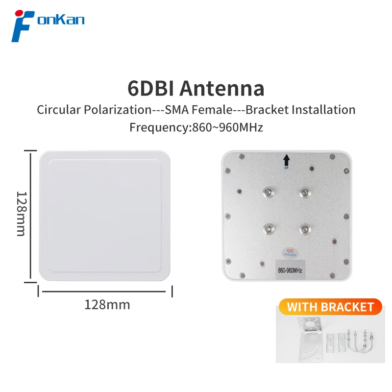 860-960Mhz UHF RFID Antenna 6dBi Gain 128x128x20mm Samll Size High Performance External Outdoor RFID UHF Antenna