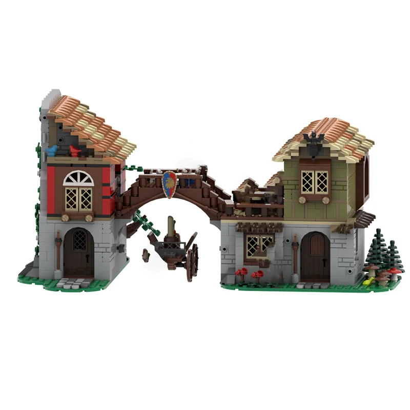 1464PCS Moc 중세 모듈 형 마을 입구 하우스 모델 DIY 조립 빌딩 블록 장난감 어린이 생일 선물