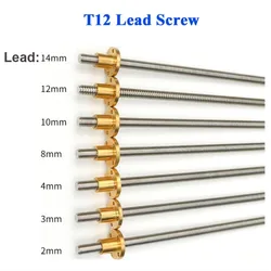 T12 Lead Screw Thread 12mm Picth 2mm 4mm 8mm 10mm 12mm 14mm Length 100mm to 1000mm with Brass Nut CNC 3D Printer Stainless Steel