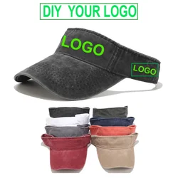 DIY Custom Logo Print Embroidery Visor Cap Washed Cotton Empty Top Men Women Baseball Cap Summer Adjustable Outdoor Sun Hat