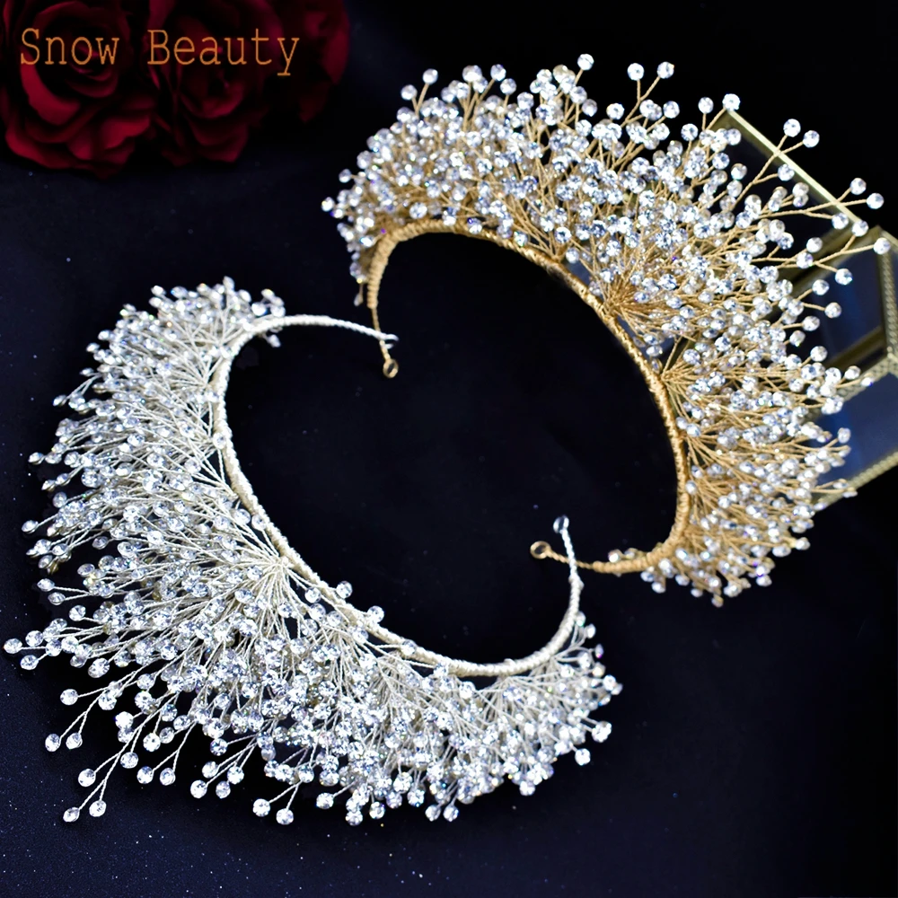 Corona de boda de lujo para mujer, tocado nupcial de diamantes de imitación, Tiaras de fiesta hechas a mano, accesorios para el cabello, joyería para el cabello, A341