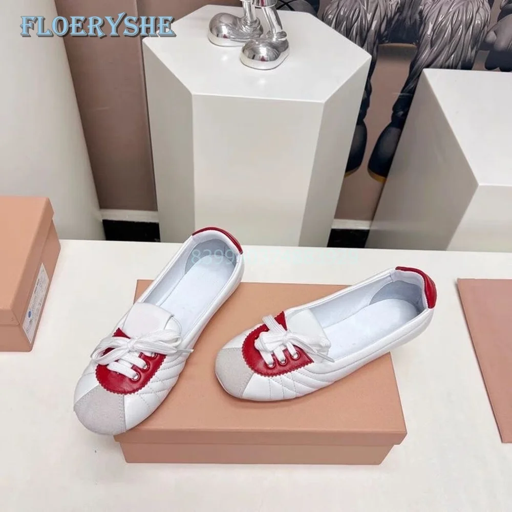 

Ballet Shallow Women Flats Mixed Color Lace-up Round Toe Autumn Casual Shoes 2024 New GirlS Tennis Shoes Fashion Soft Sole