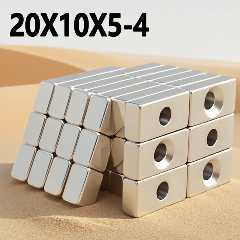 5/10/20/50/100pcs 20X10X5-4mm Magnet Square Block Hole 4mm Refrigerator Tool Office Kitchen Garage 20*10*5-4mm Accessory