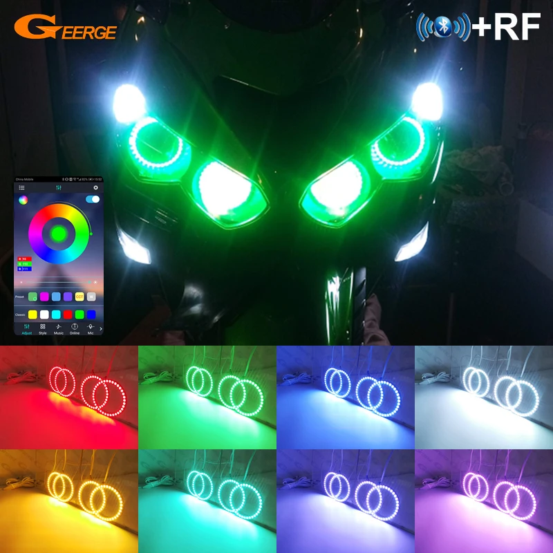For Kawasaki NINJA ZX14R ZZR1400 2012 - 2018 Bluetooth-Compatible APP Multi-Color Ultra Bright RGB LED Angel Eyes Kit Halo Rings
