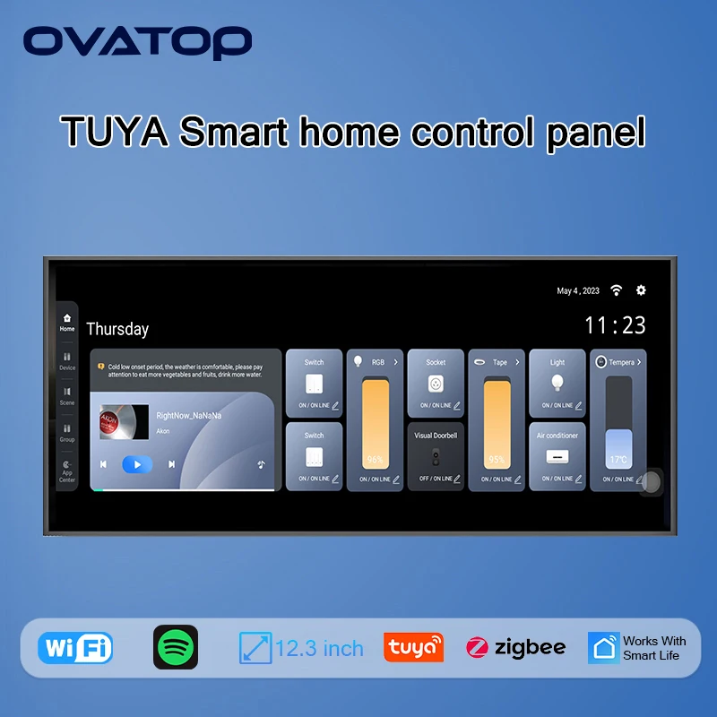 TUYA Smart home center control screen WIFI Blurtooths audio in wall amplifier Android system Built-in ZIGBEE gateway music panel