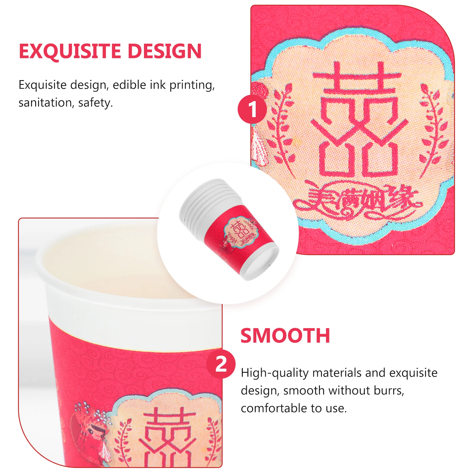 

50 Pcs Wedding Cups Decor Small Paper Red Beverage Tea Hot Drinking Double Happiness Bride