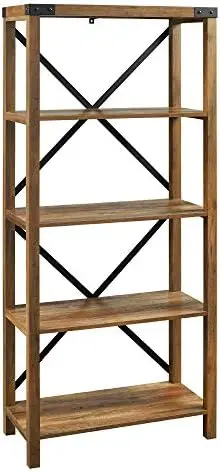 Andersen Urban Industrial Metal X Back 4 tier Bookshelf, 64 Inch, Rustic Oak