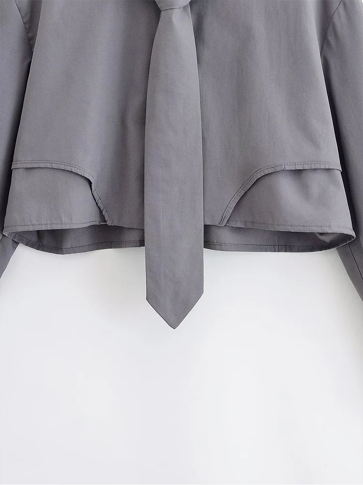 ヨーロッパスタイルの新しい婦人服、ファッショナブルで多用途、エレガントな無地のクールなショートシャツ、タイ付きトップス
