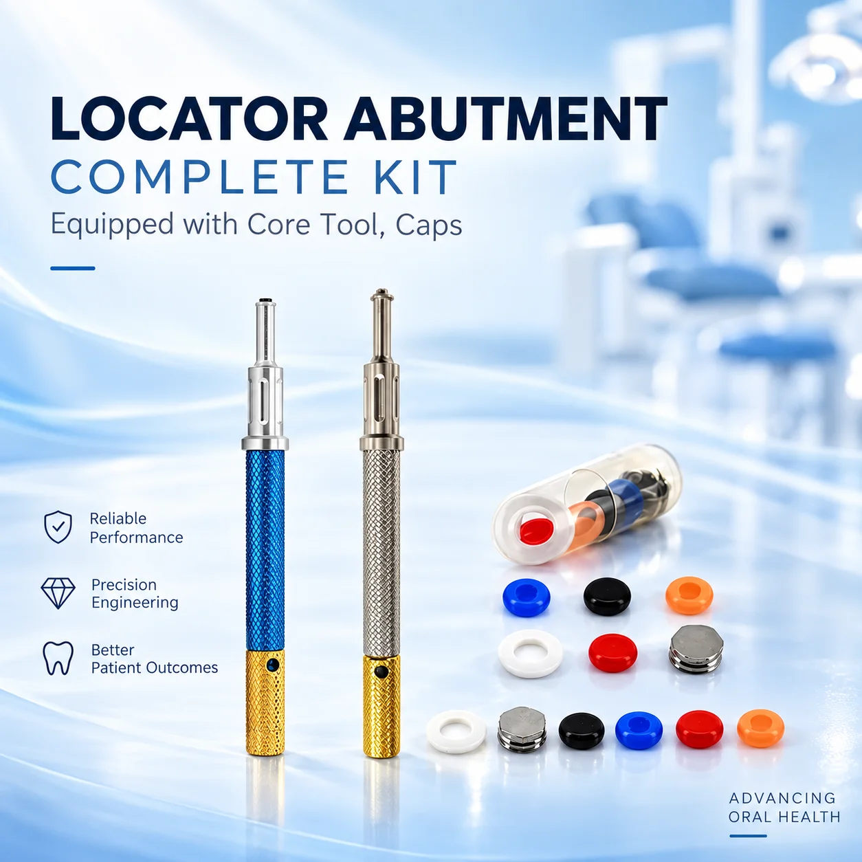 Locator Abutment Complete Kit Core Tool Female Caps Dental Implant Overdenture Repair Clinic Lab Restorative Prosthetic