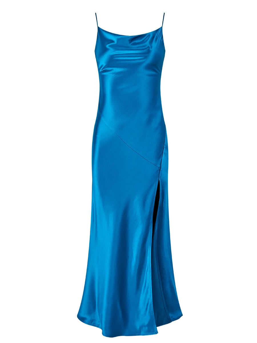 Neue 2025, Frühling Sommer Frauen Elegante Luxuriöse Hohe Schlitz Slip Kleid hohe streetwear sexy Acetat satin party kleid Vestidos