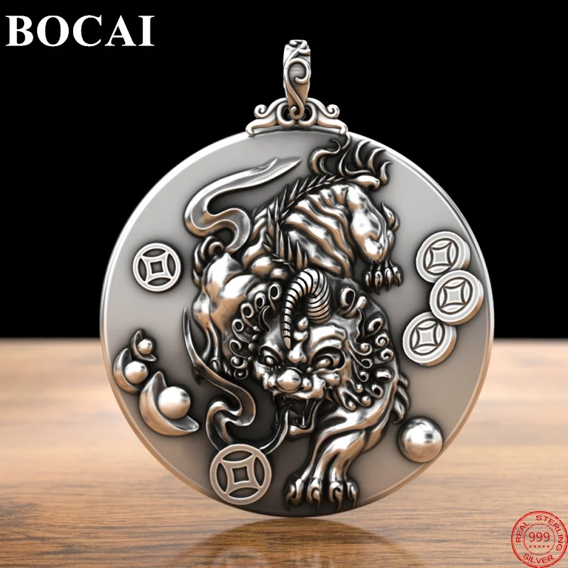 BOCAI S999 Sterling Silver Pendants for Women Men New Fashion Solid Round Recruiting Wealth PiXiu Punk Jewelry Wholesale