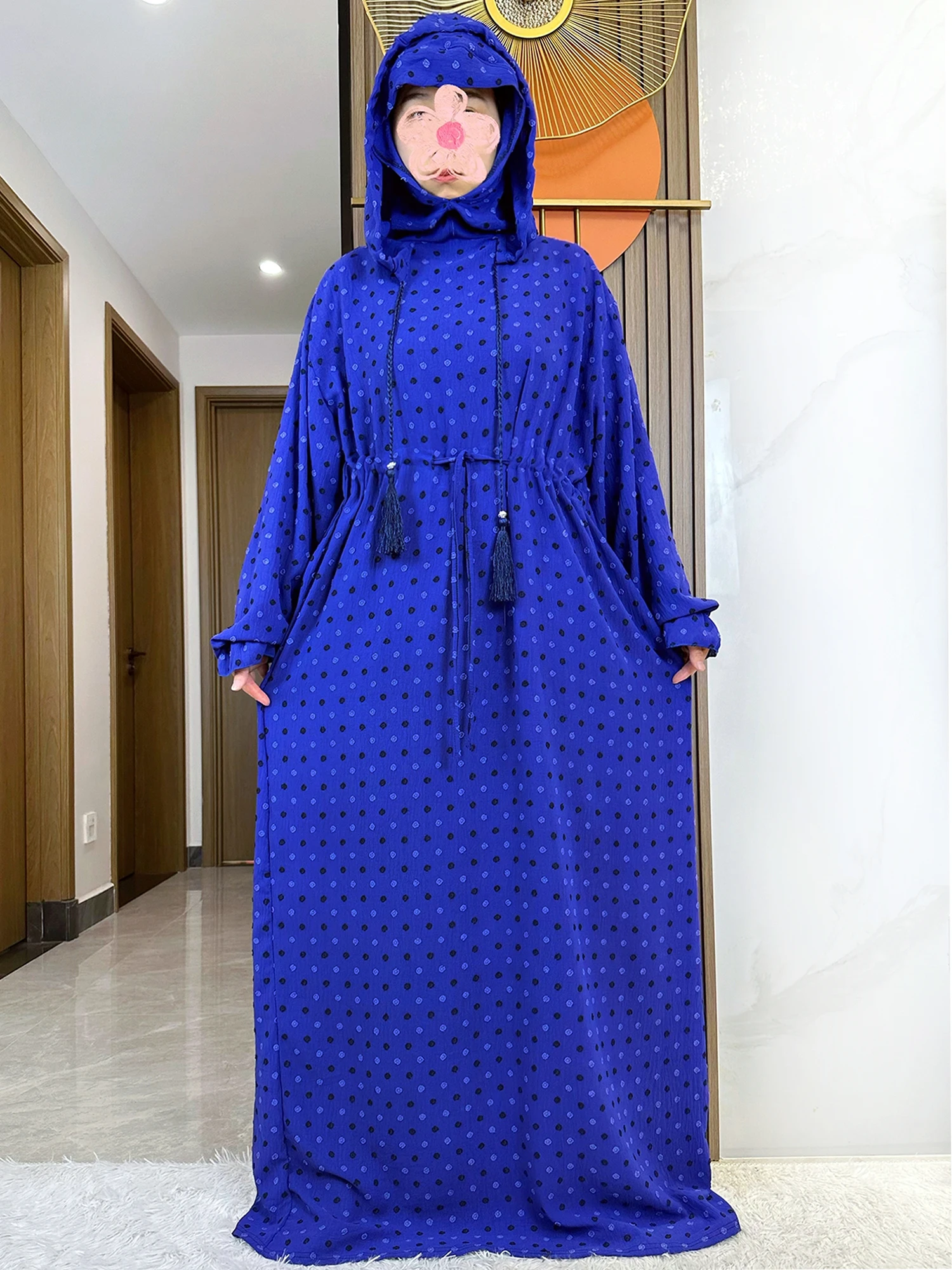 

Новейший однотонный хлопковый мусульманский женский кафтан, платье Абая, сбор талии, две шляпы, Дубай, Турция, исламская молитвенная одежда для Рамадана